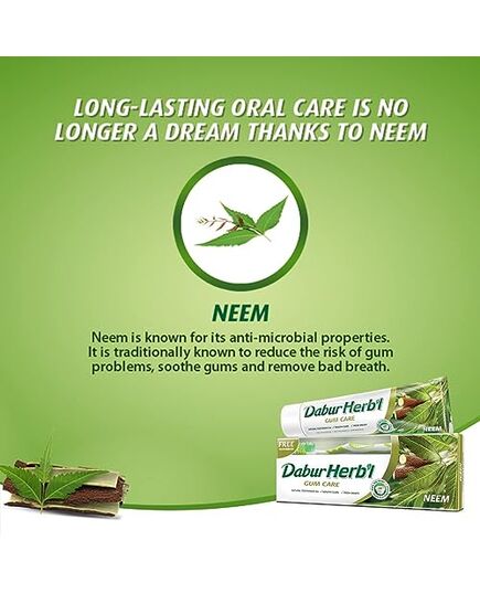 Dabur Herbal Neem Toothpaste (140g) + Toothbrush | Natural Toothpaste for Healthy Gums & Fresh Breath