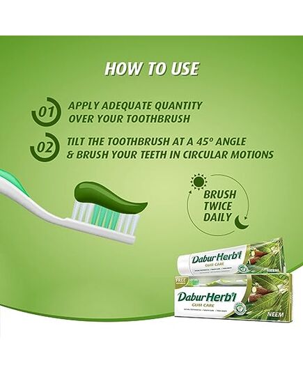 Dabur Herbal Neem Toothpaste (140g) + Toothbrush | Natural Toothpaste for Healthy Gums & Fresh Breath