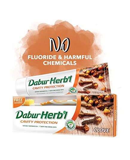 Dabur Herbal Cavity Protect Clove Toothpaste, 140 gm + Toothbrush (Pack Of 2)