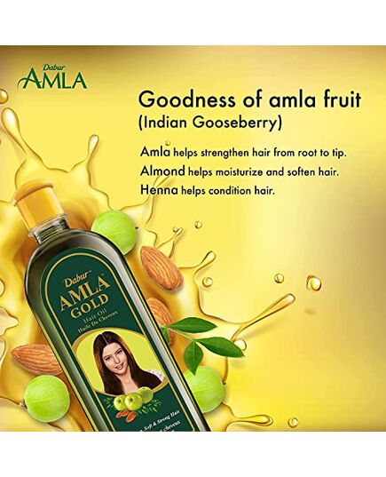 Dabur Amla Gold Hair Oil (270mL) | Natural Extract of Almond and Henna | Promotes Hair Growth | For Dry, Damaged and Chemically Treated Hair (Packaging May Vary)