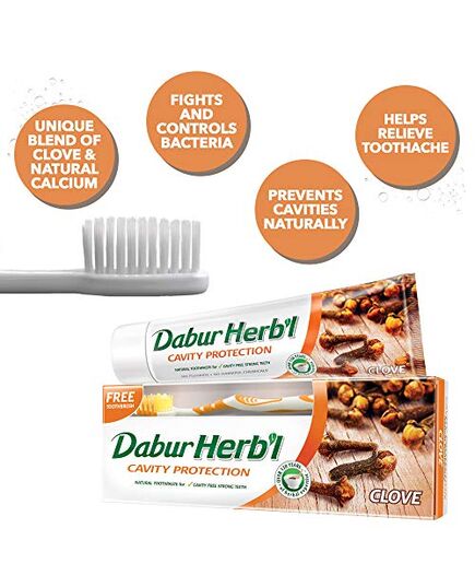 Dabur Herbal Cavity Protect Clove Toothpaste, 140 gm + Toothbrush (Pack Of 2)