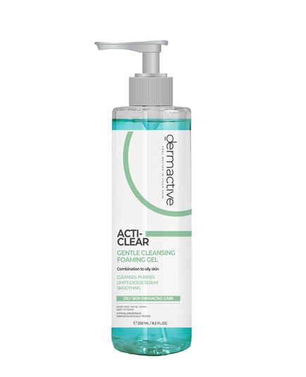 DERMACTIVE Acti-Clear Gentle Cleansing Gel – 250ml Purifies, Soothes, Balances – For Oily &Combined and Acne-Prone Skin