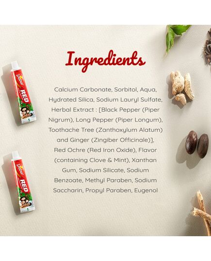 Dabur Red Herbal Toothpaste 100g Herbal Formulation Infused with Ayurvedic Herbs for Naturally Healthy Teeth and Gum