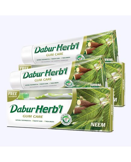 Dabur Herbal Neem Gum Care Toothpaste, 150 gm + Free Toothbrush (Pack Of 2)