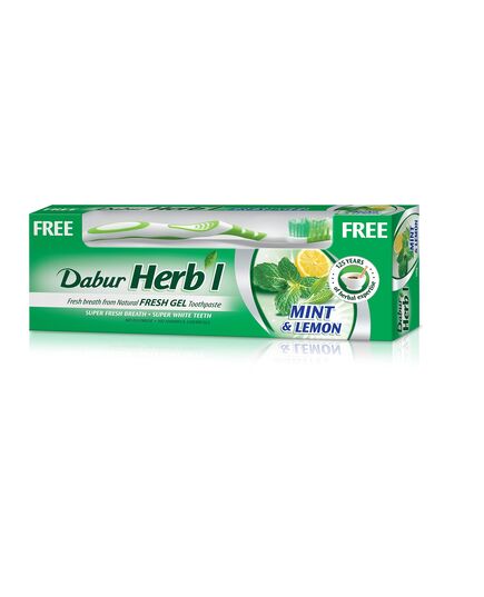 Dabur Herbl Intense Fresh Gel Toothpaste (2 x 150g+Toothbrush) | With Blend of Mint & Lemon | Natural Gel Tooth paste For Fresh Breath | Value Pack