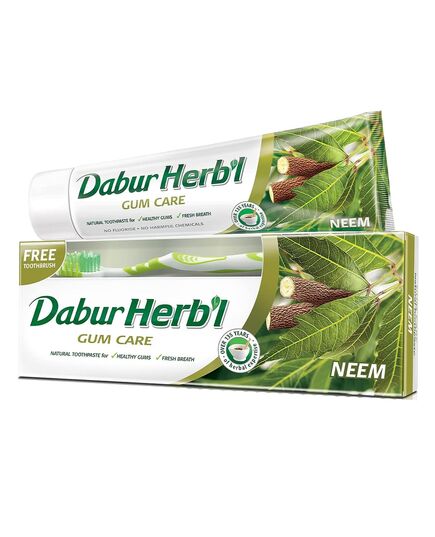 Dabur Herbal Neem Toothpaste (140g) + Toothbrush | Natural Toothpaste for Healthy Gums & Fresh Breath