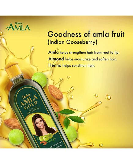 Dabur Amla Gold Hair Oil (270mL) | Natural Extract of Almond and Henna | Promotes Hair Growth | For Dry, Damaged and Chemically Treated Hair (Packaging May Vary)