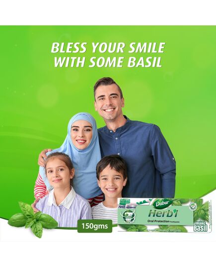 Dabur Herbl Basil Oral Protection Toothpaste (2 x 150g + Toothbrush) | Enriched With Basil | Natural Toothpaste For Healthy Gums & Strong Teeth | Value Pack
