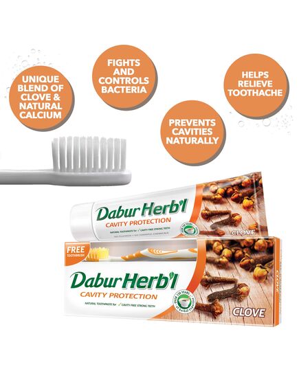 Dabur Herbal Cavity Protect Clove Toothpaste, 140 gm + Toothbrush (Pack Of 2)