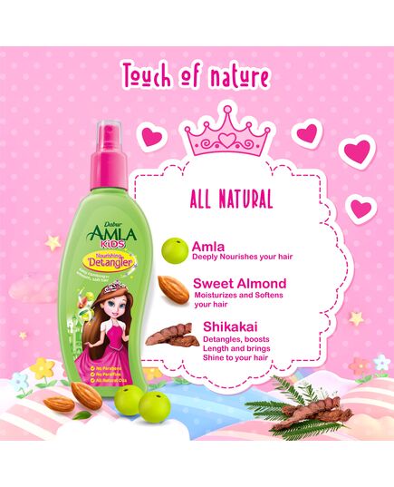 Dabur Amla Nourishing Kids Detangler (200mL) | Easy Combing Making Hair Soft and Smooth | No Sulfates, No Parabens