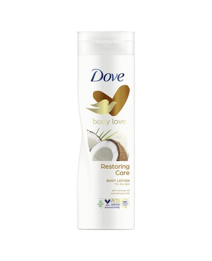 Dove Body Love Restoring Care Body Lotion, made with 100 percent Natural Oils, Coconut Oil and Almond Milk, up to 72 hours of Moisturization, 400ml