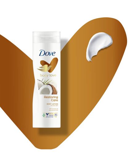 Dove Body Love Restoring Care Body Lotion, made with 100 percent Natural Oils, Coconut Oil and Almond Milk, up to 72 hours of Moisturization, 400ml