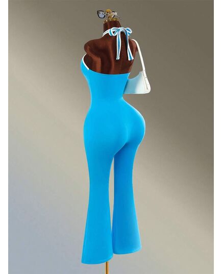 Amplova Backless Halter Neck Flared Leg Sports Jumpsuit