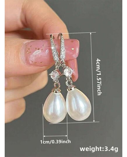 1 Pair Elegant Cubic Zirconia & Faux Pearl Teardrop Earrings, Suitable For Girls Daily Wear, Party Wear Or Birthday Gift