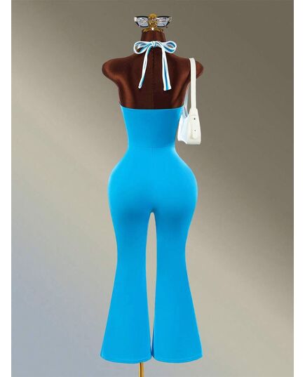 Amplova Backless Halter Neck Flared Leg Sports Jumpsuit
