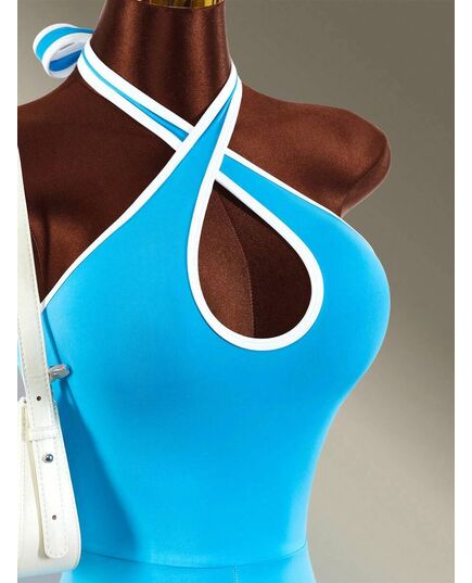Amplova Backless Halter Neck Flared Leg Sports Jumpsuit