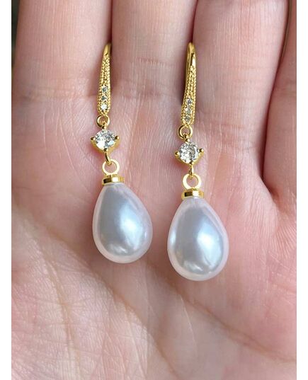 1 Pair Elegant Cubic Zirconia & Faux Pearl Teardrop Earrings, Suitable For Girls Daily Wear, Party Wear Or Birthday Gift