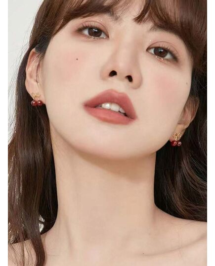 1pair Cherry/Wine Red Cute Fresh Fruit Design Small Stud Earrings For Women, Suitable For Daily, Casual & Business Occasions