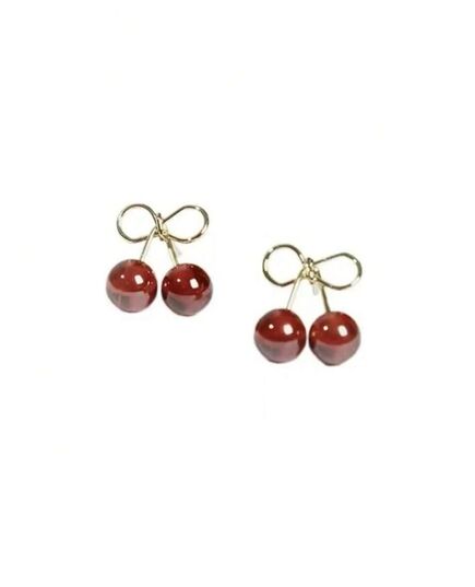 1pair Cherry/Wine Red Cute Fresh Fruit Design Small Stud Earrings For Women, Suitable For Daily, Casual & Business Occasions