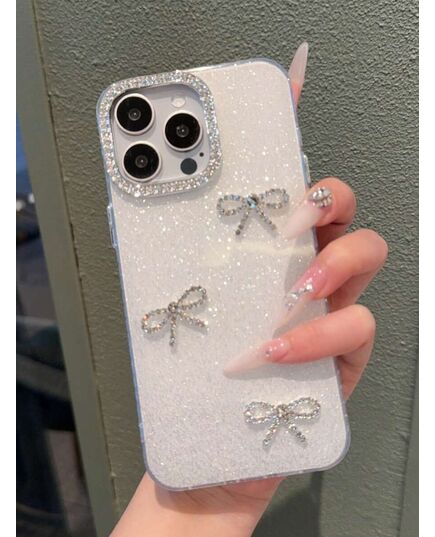Luxury Pink Bowknot Element Shiny Crystal Rhinestone Fashion Phone Case Luxury Pink Camera Phone Case Compatible With IPhone 16 15 14 13 12 11 Pro Max Plus 3D Glitter Bow Soft Transparent Back Cover W
