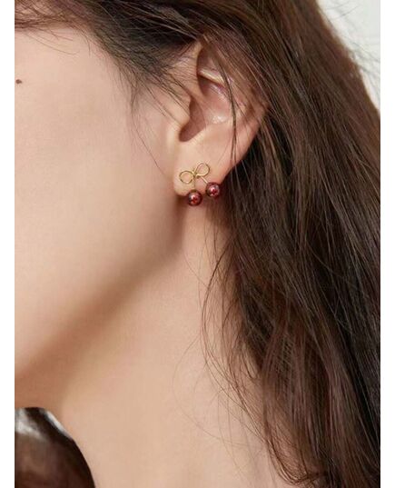 1pair Cherry/Wine Red Cute Fresh Fruit Design Small Stud Earrings For Women, Suitable For Daily, Casual & Business Occasions