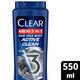 CLEAR Men 3in1 Shampoo for men, anti dandruff shampoo for Hair, Face & Body, Active Clean, 100% dandruff-free scalp, refreshed & moisturized skin, 550ML