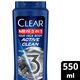 CLEAR Men 3in1 Shampoo for men, anti dandruff shampoo for Hair, Face & Body, Active Clean, 100% dandruff-free scalp, refreshed & moisturized skin, 550ML