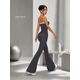 SHEIN Women's Vintage Polka Dot Halter Bell Bottom Jumpsuit – Flare Leg Backless Bodycon One Piece Outfit