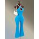 Amplova Backless Halter Neck Flared Leg Sports Jumpsuit