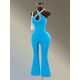 Amplova Backless Halter Neck Flared Leg Sports Jumpsuit